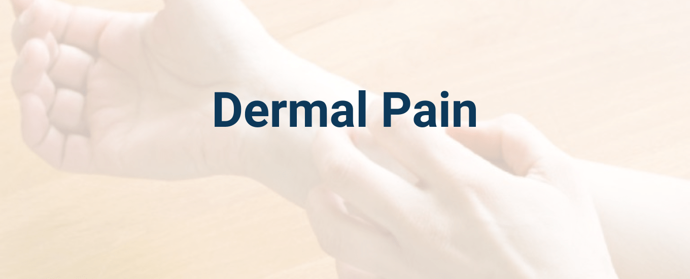 close-up of person itching skin with title dermal pain