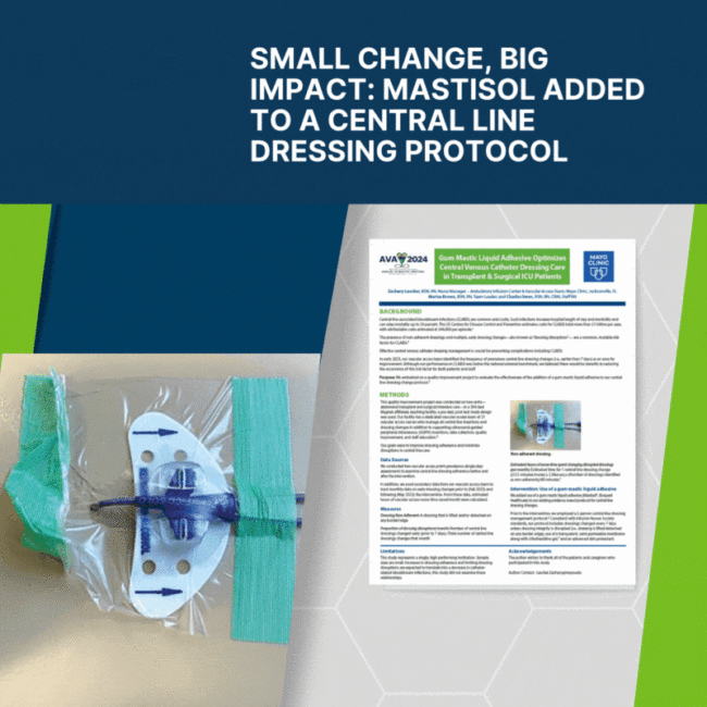 Blog 165 Thumbnail – Mayo FL Poster Small Change, Big Impact: Mastisol Added to a Central Line Dressing Protocol