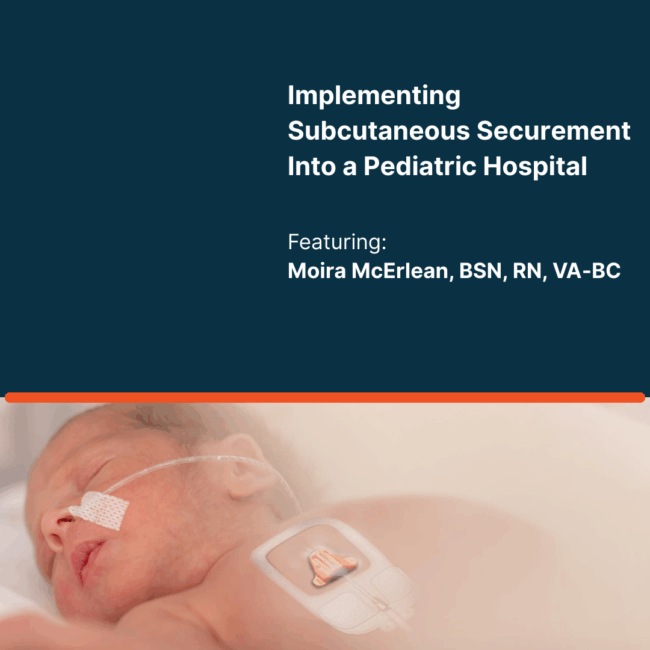 Blog 179- Thumbnail – 1080 x 1080px Image of an infant with a securacath subcutanouse securement device